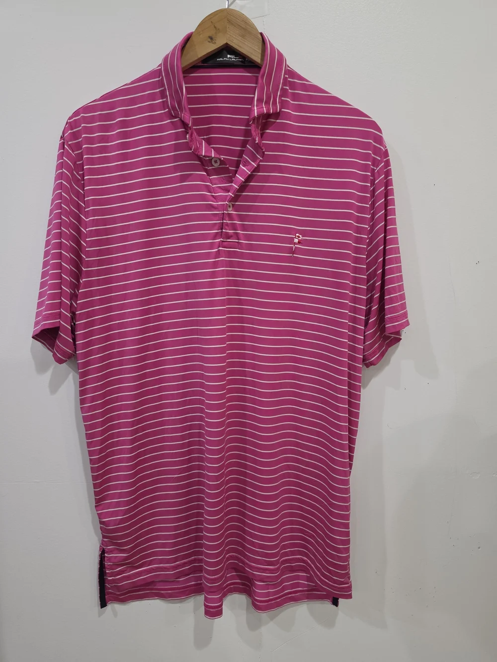Ralph Lauren Vintage Pink and White Striped Polo Shirt Size M